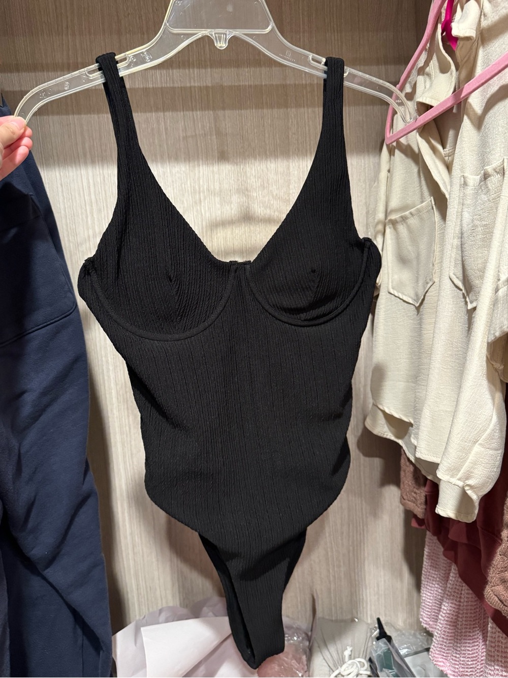 Black Ribbed Underwire Tank Bodysuit
